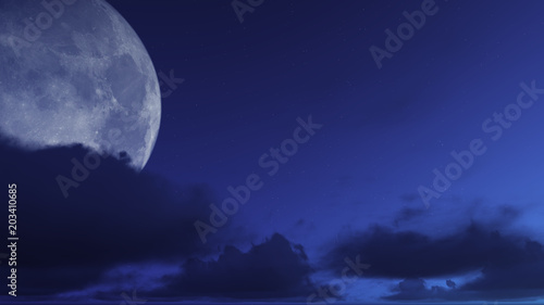 3D Rendering Night  Cloudy Moon Sky Background