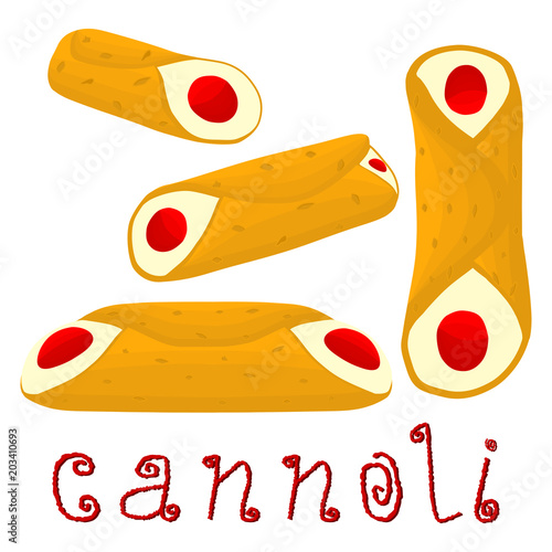 Vector illustration for various sweet waffles Sicilian dessert cannoli