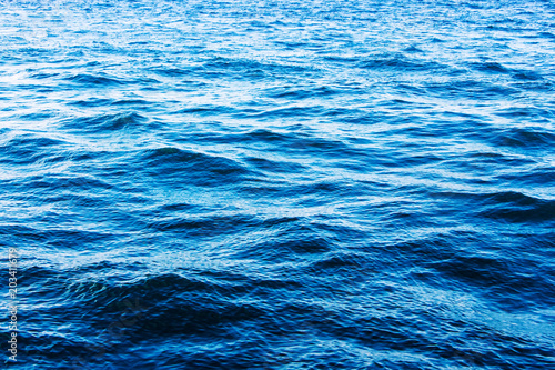 The blue surface of the sea.