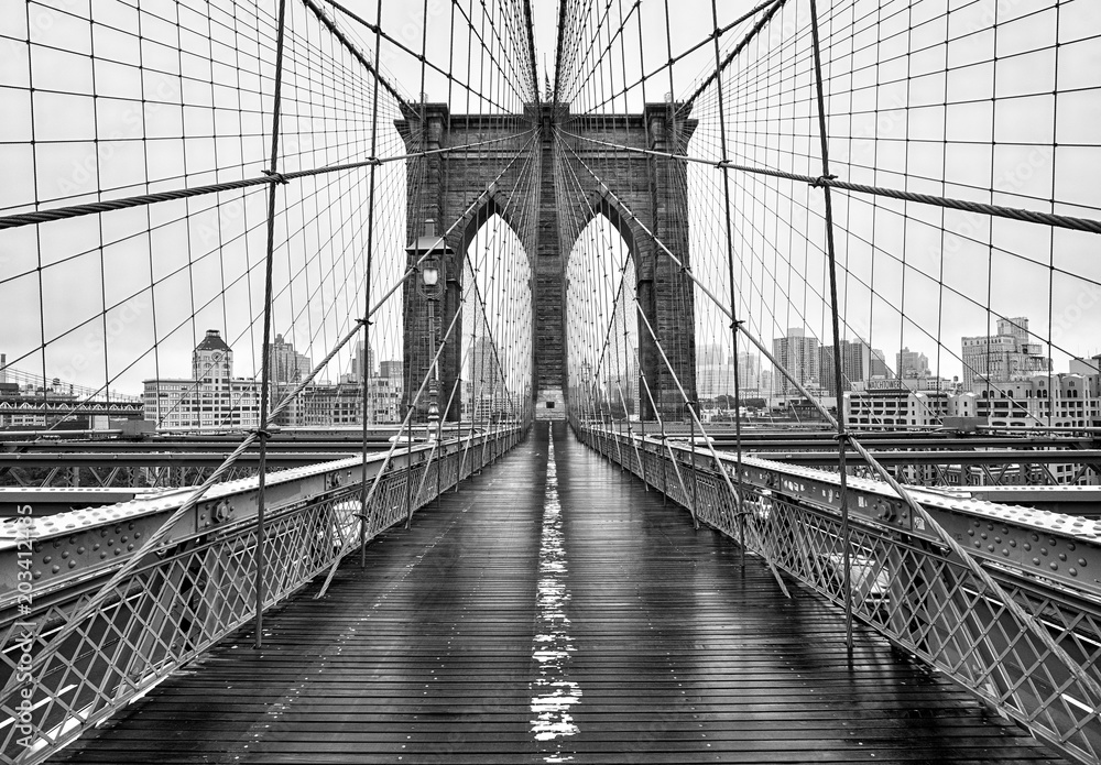Affiche Décorative New York - Pont De Brooklyn En Noir Et Blanc - Papier Premium 250 G/m², Finition Mate - Format 30x40 Cm - Fabriqué En France