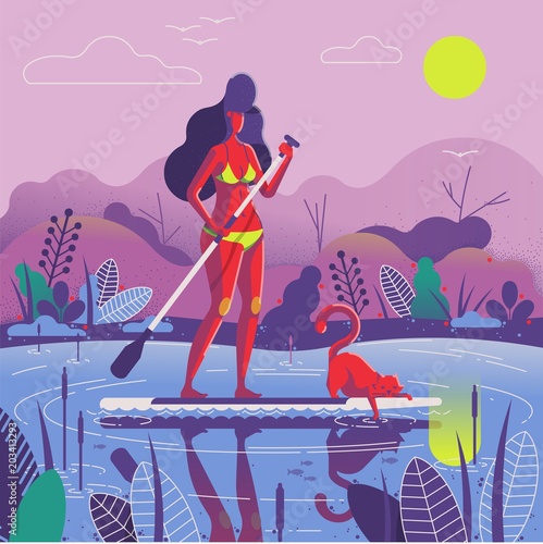 girl on paddle board illustration