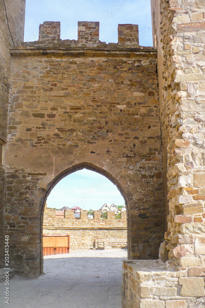 Ruins of the Sudak fortress, arch. Autumn.