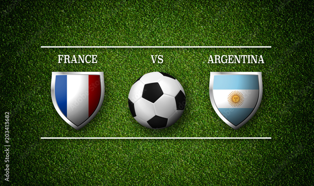 Football Match schedule, France vs Argentina, flags of countries and