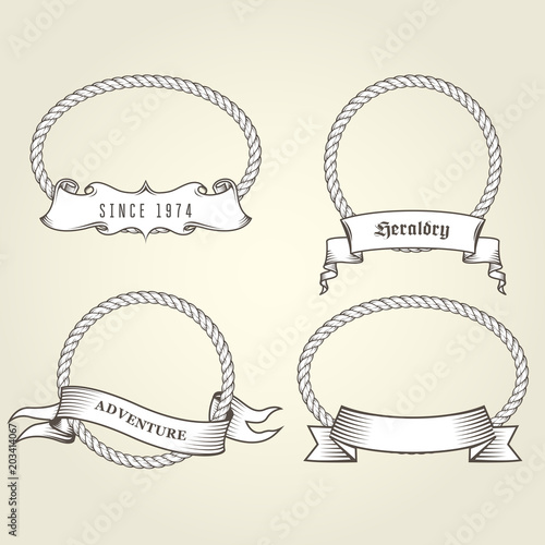 Vintage rope frames with banners - round and oval rope frames