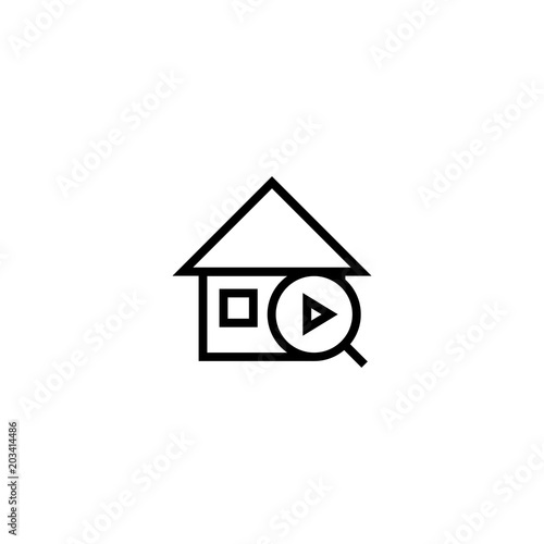 next house search icon. home with magnifying glass and arrow symbol. simple clean thin outline style design.