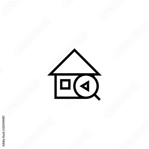 previous house search icon. home with magnifying glass and arrow symbol. simple clean thin outline style design.