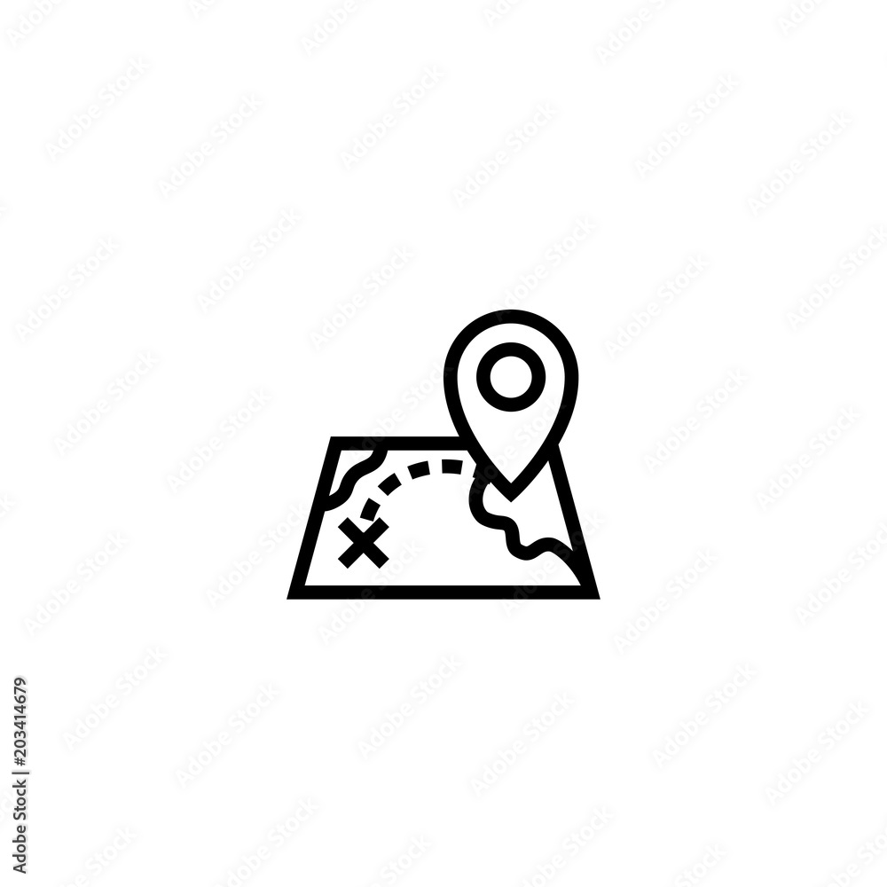 map location track icon. distance with pin locator and cross symbol. move  planing concept. simple clean thin outline style design. Stock Vector |  Adobe Stock