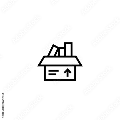 moving package. cardboard box symbol with full of content. relocation concept. simple clean thin outline style design.