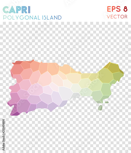 Capri polygonal map, mosaic style island. Lovely low poly style, modern design. Capri polygonal map for infographics or presentation.