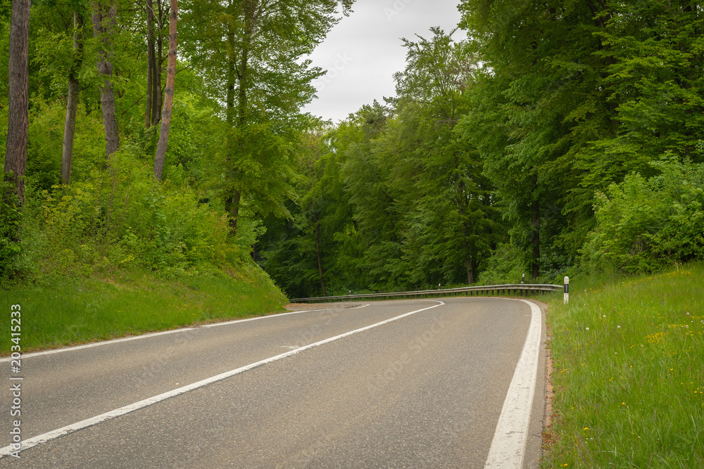 Fototapeta premium Hauptstrasse im Wald mir Kurven