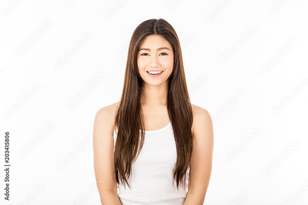 Beautiful Attractive Asian woman smile and feeling so confident and happiness with Healthy Skin,Isolated on white background,Beauty Concept Beautiful Attractive Asian woman smile and feeling so confident and happiness with Healthy Skin,Isolated on white background,Beauty Concept