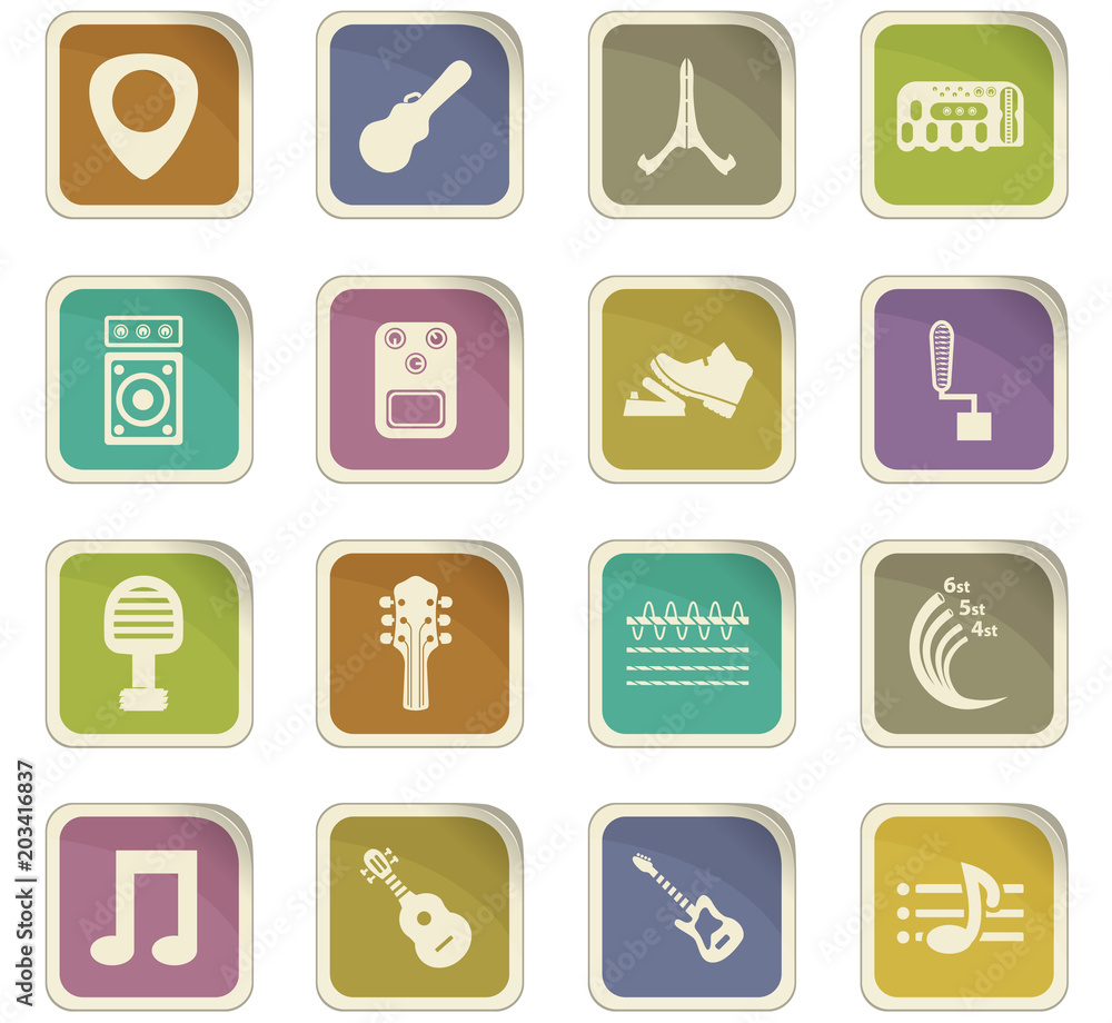 Guitar and accessories icons set Guitar and accessories icons set