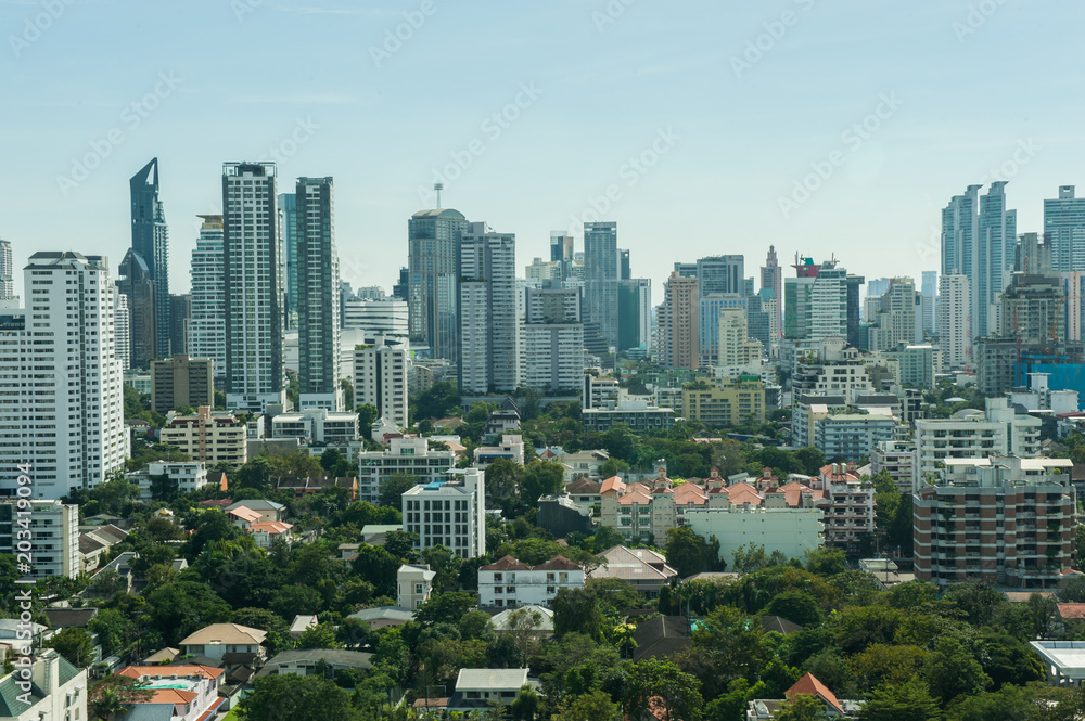 Fototapeta premium Bangkok, Tajlandia, widok na zachód słońca kapitału