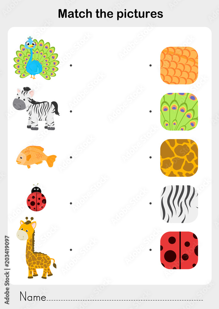 Match the picture animal fur and skin pattern. Worksheet for education.  Stock Vector | Adobe Stock