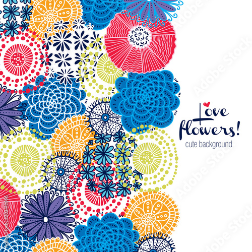 Cute postcard with cartoon flowers  Vector illustration.