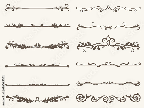 Vector set of decorative elements, frame and line vintage style