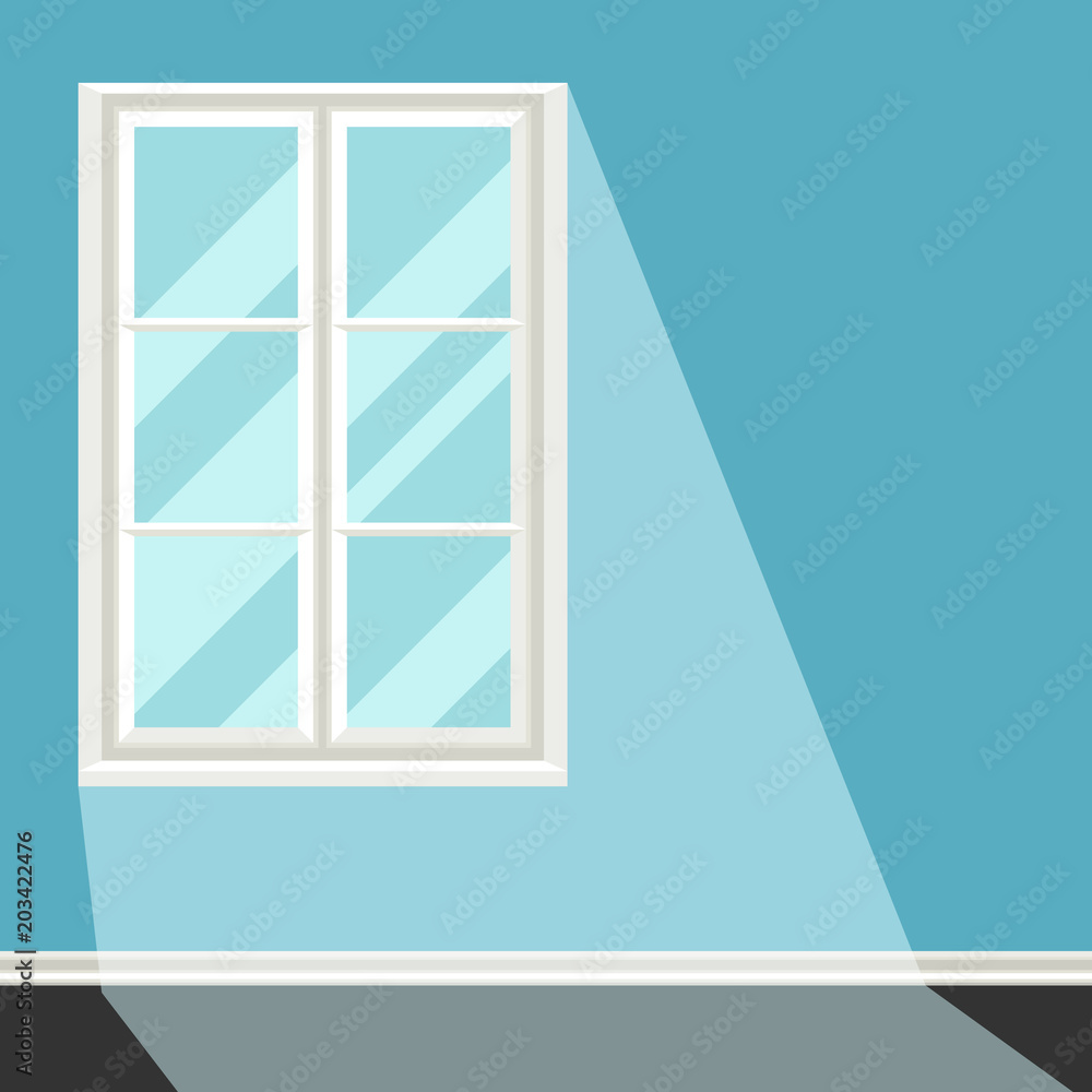 White plastic window on blue wall illustration White plastic window on blue wall illustration