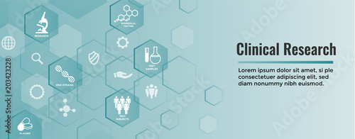 Medical Healthcare Icons with People Charting Disease / Scientific Discovery Web Header Banner