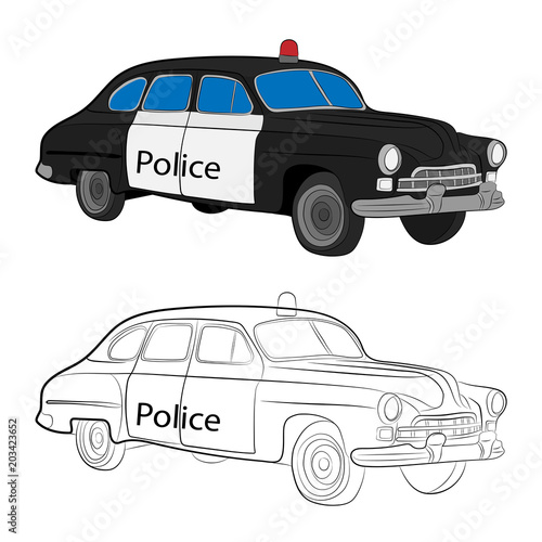 retro police car vector drawing illustration