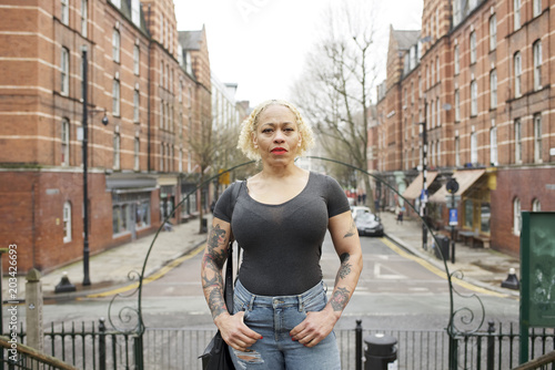 Portrait of a mixed race woman in an urban street