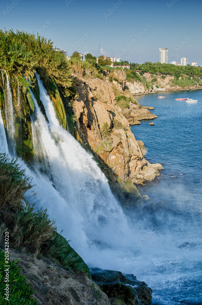 Fototapeta premium Duden waterfall in Antalya, Turkey in a beautiful summer day