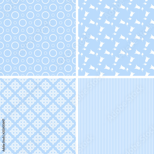 4 Cute different vector seamless patterns.