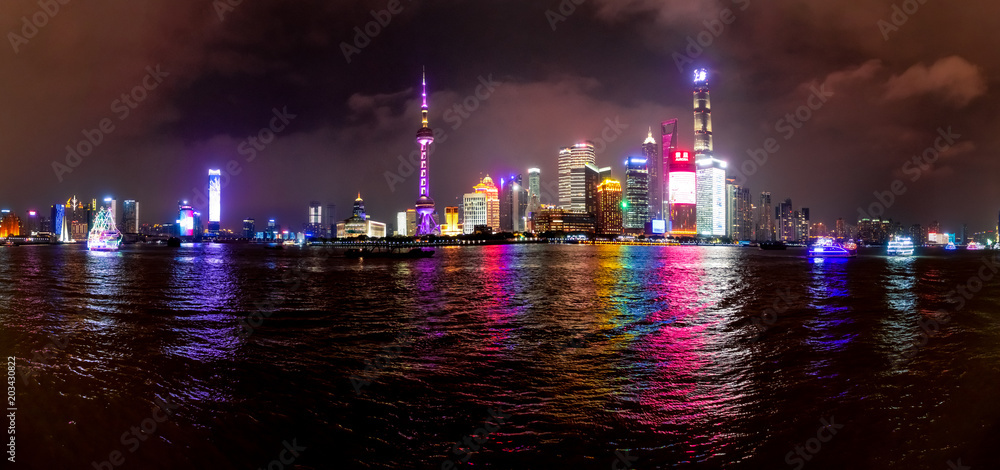 Night Scene of The Oriental Pearl Tower in Shanghai,China April 2018
