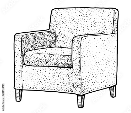 Armchair illustration, drawing, engraving, ink, line art, vector
