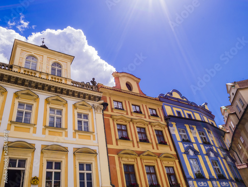 Fotografia Colorful buildings in baroque style, Prague old town square, Czech Republic