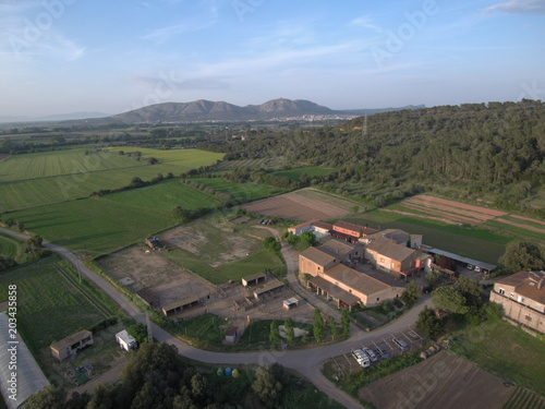 Drone en Llabia pueblo de Torroellla de Montgri en el Emporda en Gerona, Costa Brava (Cataluña,España). Fotografia aerea con Dron.