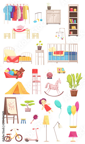 Children Room Interior Elements Set