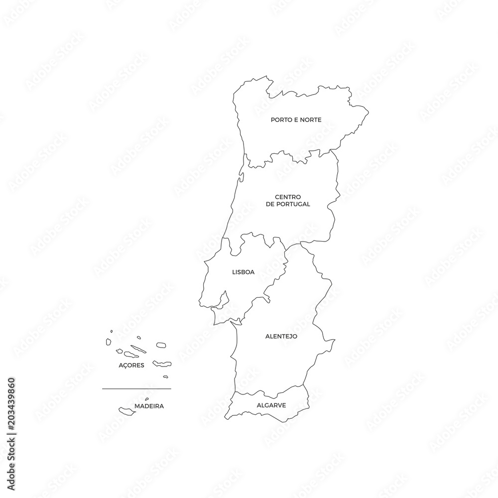 Portugal Regions Map Line Vector