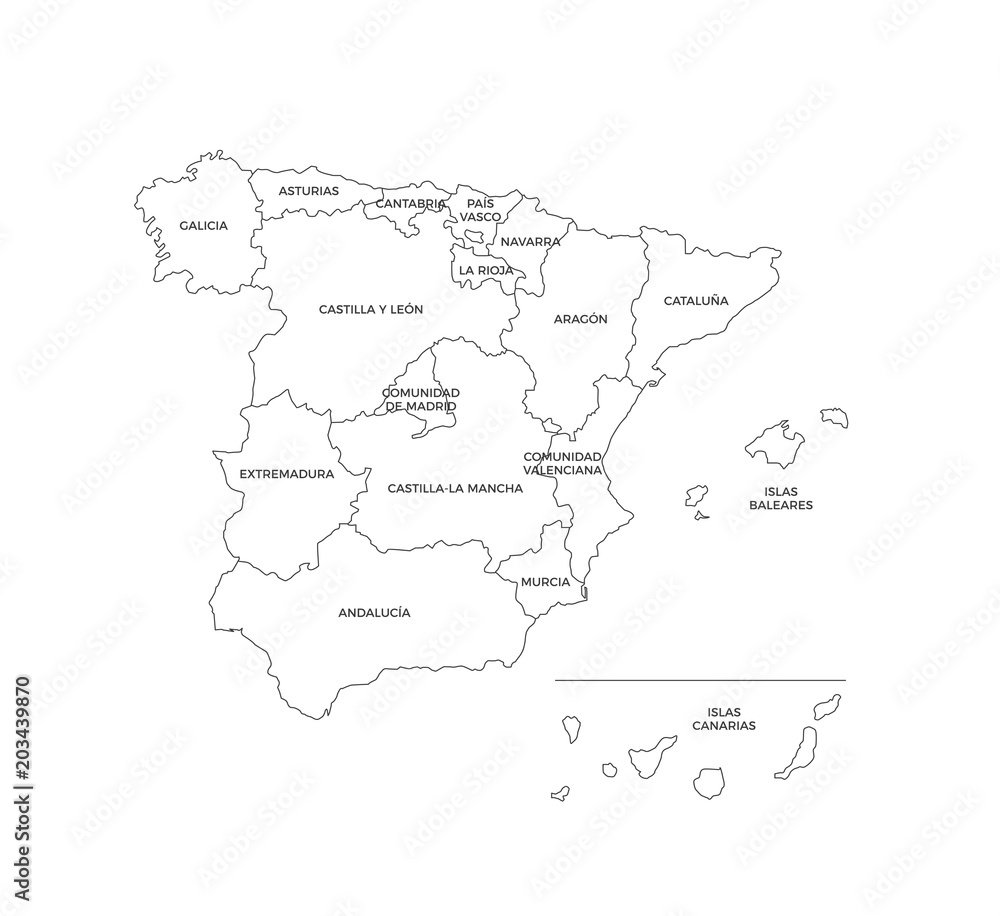 Spain Regions Map Line Vector Spain Regions Map Line Vector