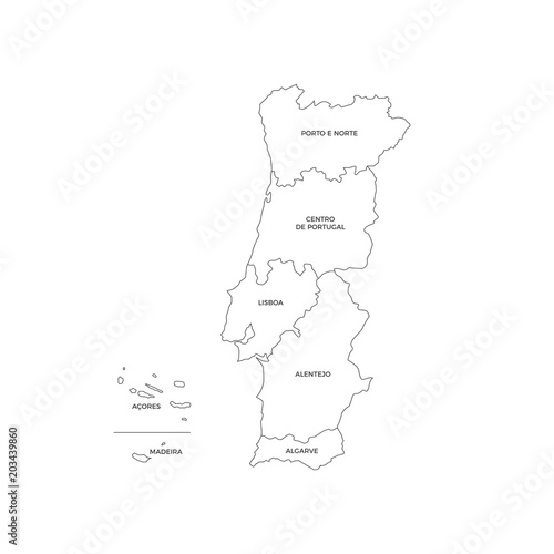Portugal Regions Map Line Vector