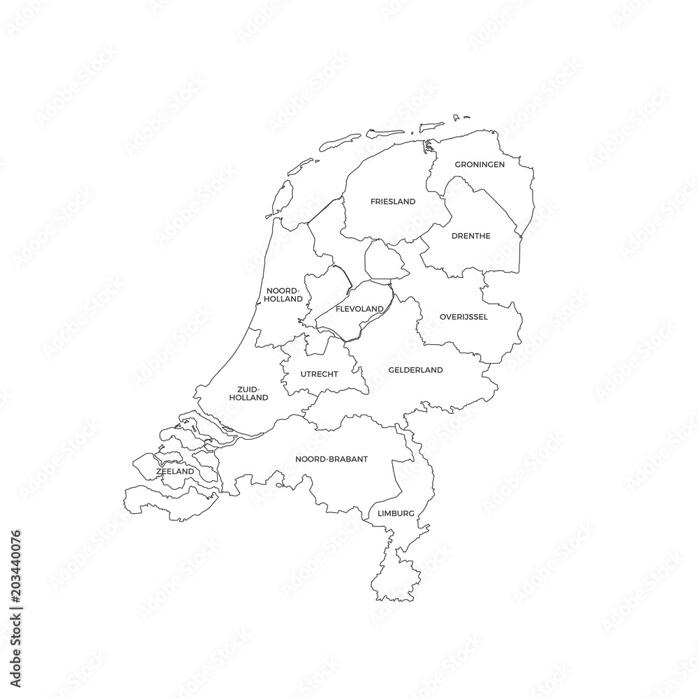 Naklejka premium Netherlands Regions Map Line Vector