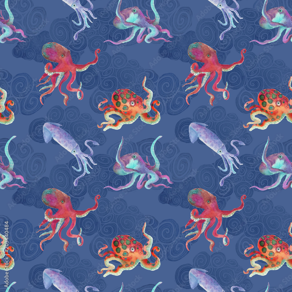 Seamless background with octopuses Seamless background with octopuses
