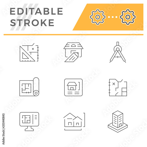 Set line icons of architectural