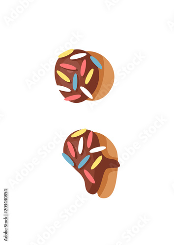 Cartoon vector illustration donut. Hand drawn font with sweet bun. Actual Creative art bake alphabet