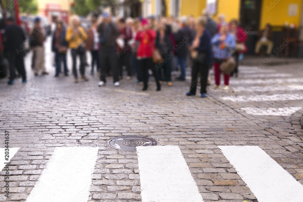  tourists group  in route  on Sevilla city , Spain