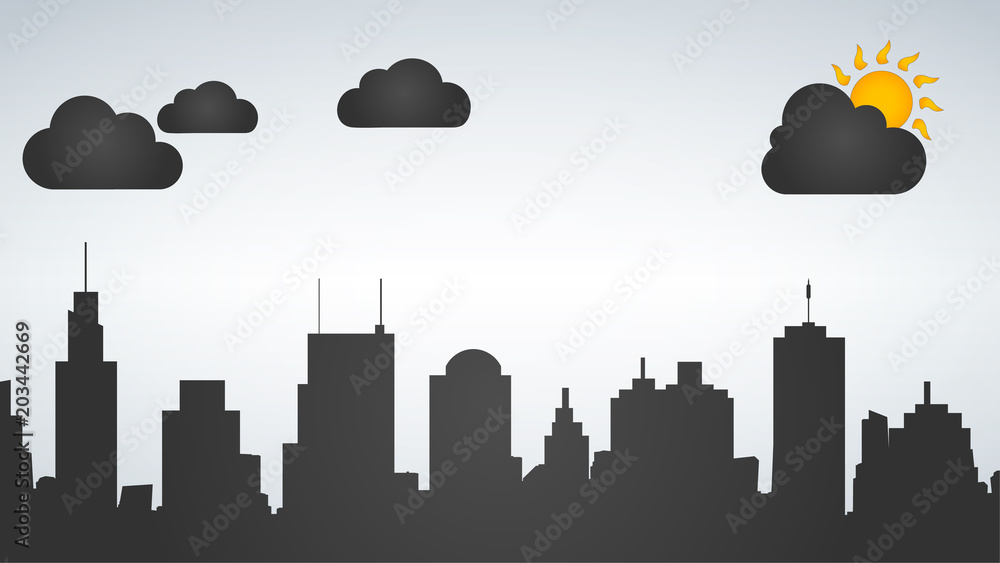 Silhouette of the city day time. Vector illustration isolated on white background.