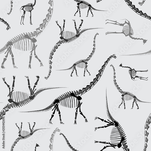 Dinosaur Skeleton Seamless Pattern in Greys