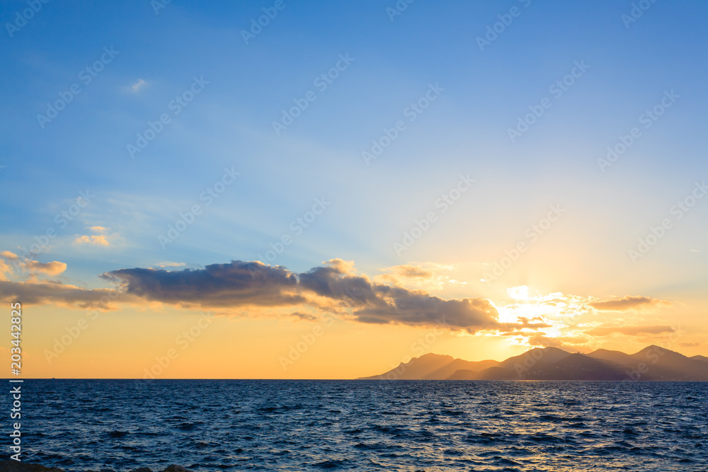 Fototapeta premium Sunset from the port of Cannes, France