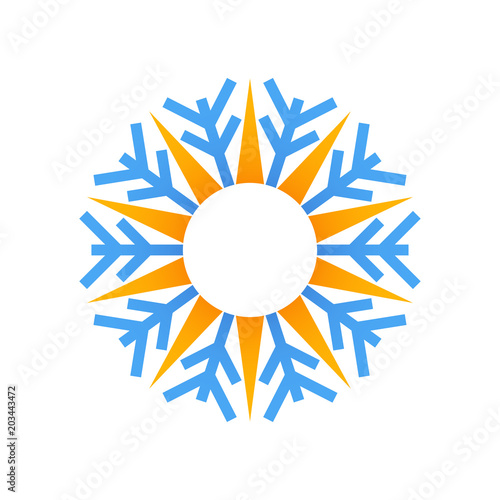 Logotipo estrella frio con rayos de sol en color azul y naranja