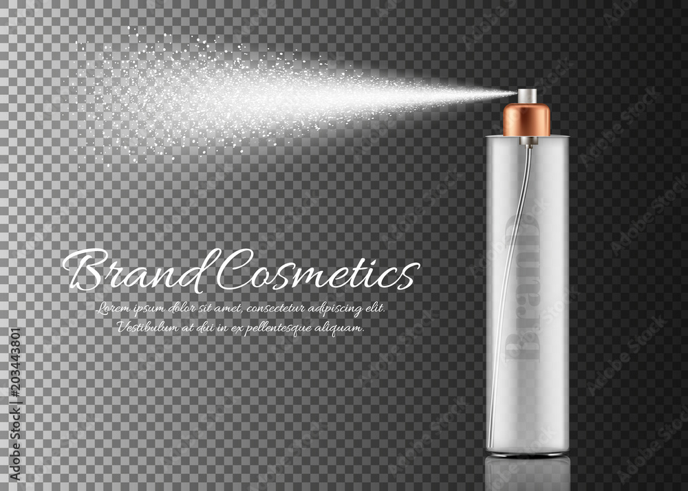 Vector realistic spray bottle isolated on transparent background. Container with sprayer for beauty product, body lotion, deodorant, facial freshener, perfume. Mockup for cosmetic brand promotion Vector realistic spray bottle isolated on transparent background. Container with sprayer for beauty product, body lotion, deodorant, facial freshener, perfume. Mockup for cosmetic brand promotion