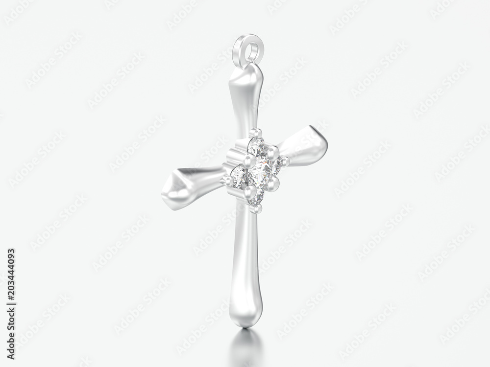 3D illustration silver decorative diamond cross pendant