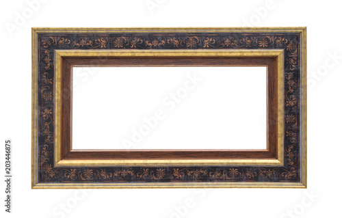 Old wooden frame for photo, pattern, mirror. Isolated on a white background.