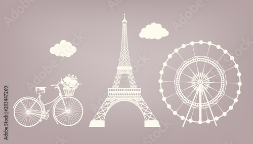 Set, Bicycle, Eiffel tower, Ferris wheel