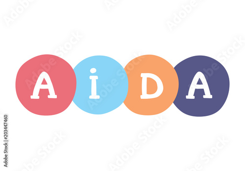AIDA handwritten concept. Attention, Interest, Desire and Action - vector business illustration.