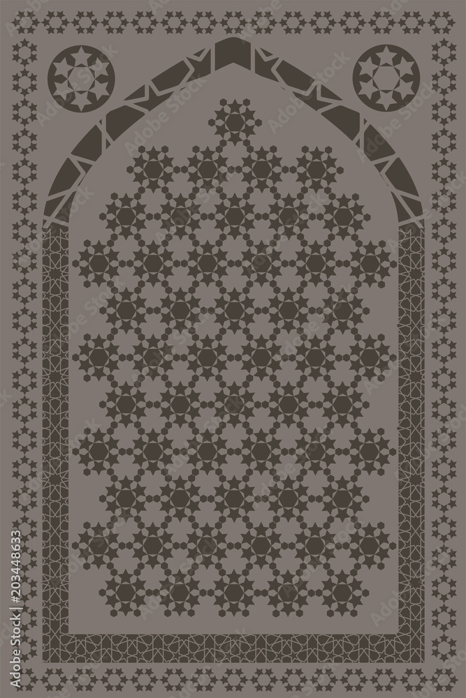 Islamic rugs. Muslim praying carpet vector illustration.