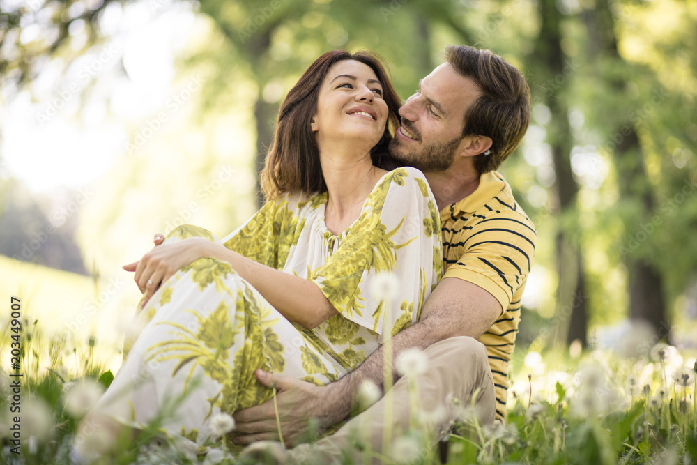 Portrait of middle age couple at nature. Portrait of middle age couple at nature.